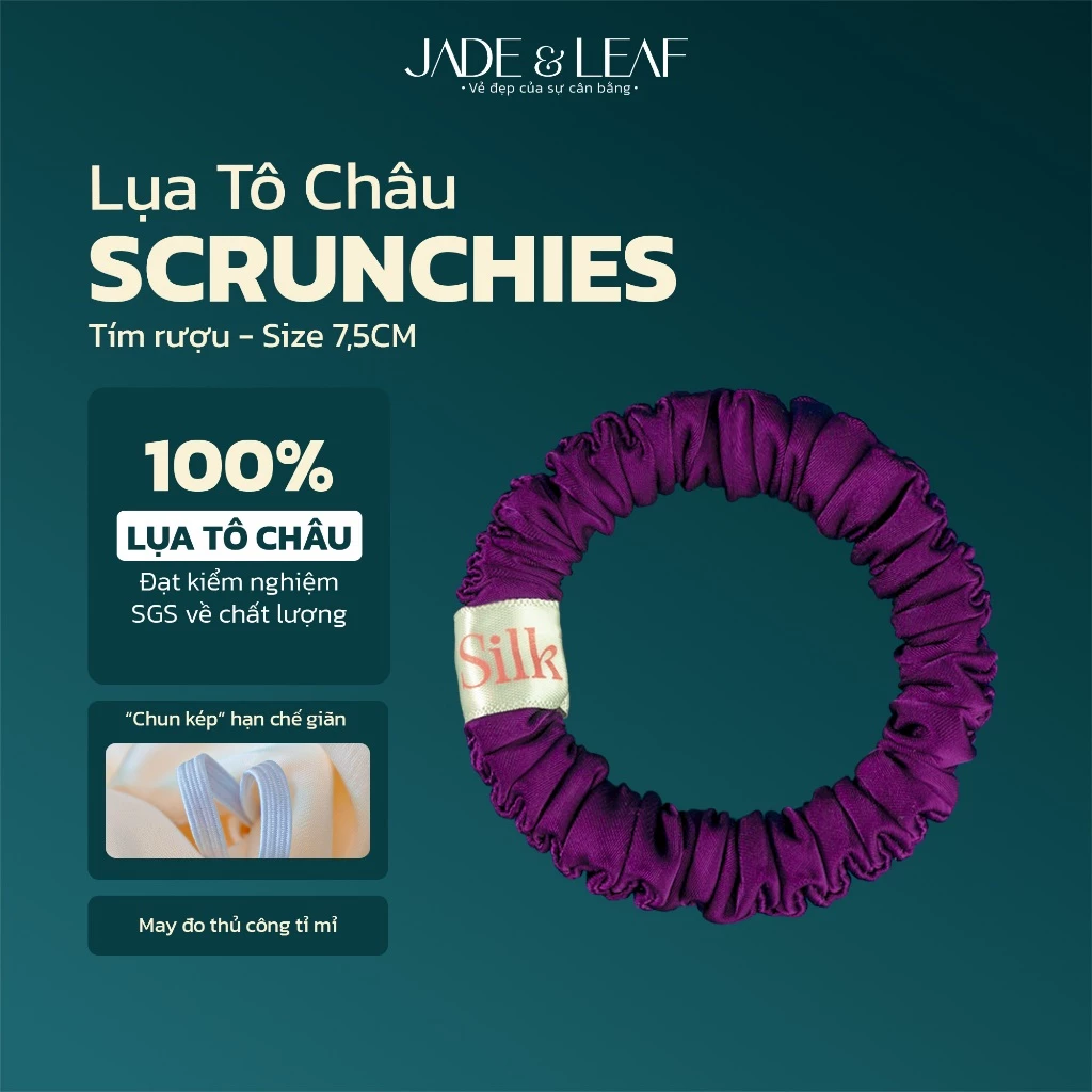 Scrunchies Lụa Thật Buộc Tóc Nữ To Phồng Jade&Leaf Thun Buộc Tóc Phồng Thời Trang Giữ Tóc Không Rối