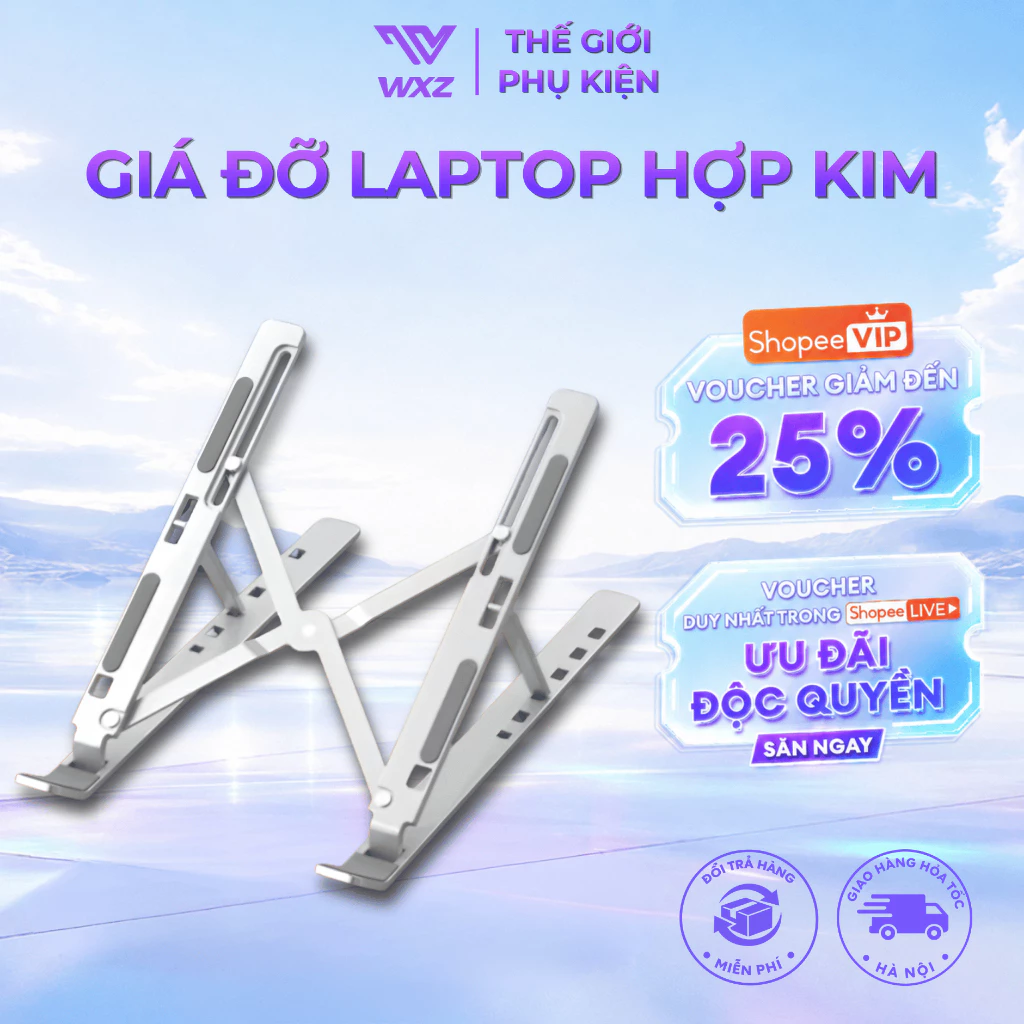 Giá Đỡ Laptop Hợp Kim Nhôm N3 Cao Cấp, Gấp Gọn Tiện Lợi, Điều Chỉnh 7 Mức Độ Cao, Tản Nhiệt Hiệu Quả