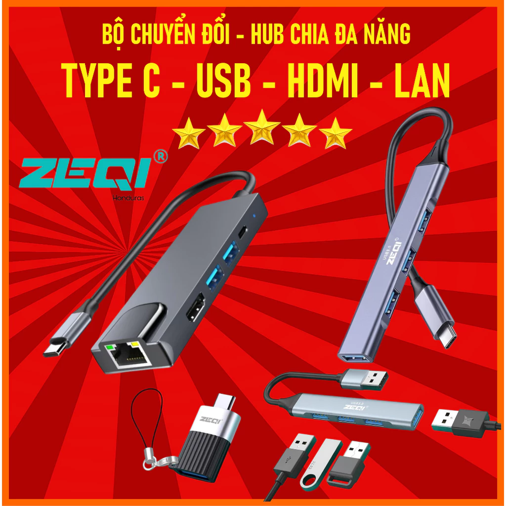 Bộ Chia Đa Năng Hub Chuyển Đổi Usb/ TypeC Ra Nhiều Cổng HDMI-LAN-USB 3.0 Chính Hãng ZeQi