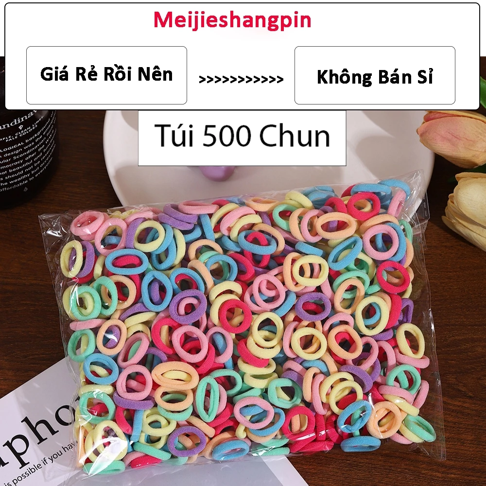 Túi 500 chun cột tóc trơn cho bé nhiều màu mẫu mã lựa chọn đáng yêu