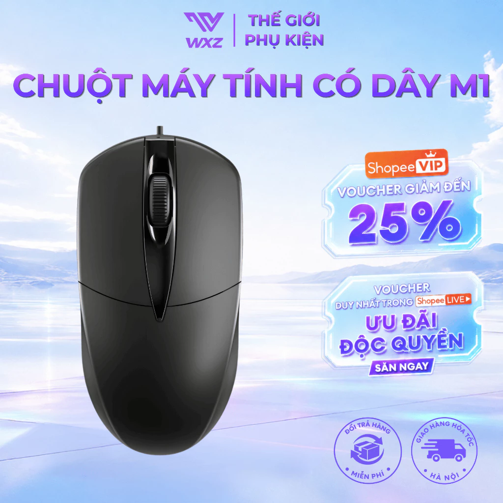 Chuột Máy Tính Có Dây M1 Silent Click Êm 1200 DPI USB Rê Mượt Thiết Kế Công Thái Học Dùng Văn Phòng