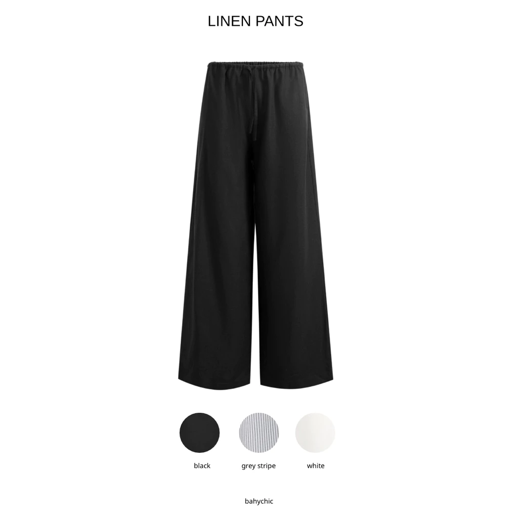 ( LINEN PANTS-M01) Quần linen BAHYCHIC form DÀI, ống RỘNG đơn giản