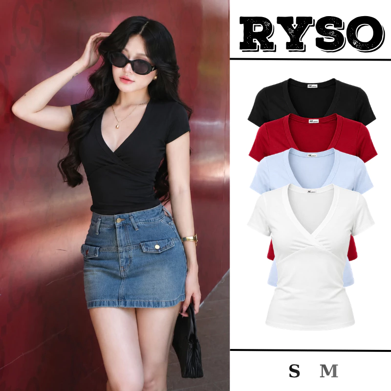 Áo Thun Tay Ngắn Cổ Tim Chéo Tôn Dáng Chất Borip Co Giãn 4 Chiều Thoáng Mát TN11 RYSO STORE