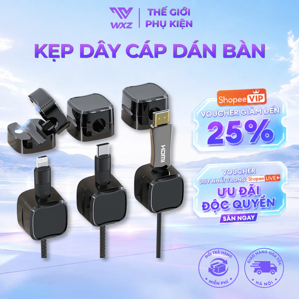 Kẹp Dây Điện Dán Tường Hút Nam Châm, Quản Lý Dây Sạc Gọn Gàng, Chống Rối Dễ Dán Cho Bàn Làm Việc