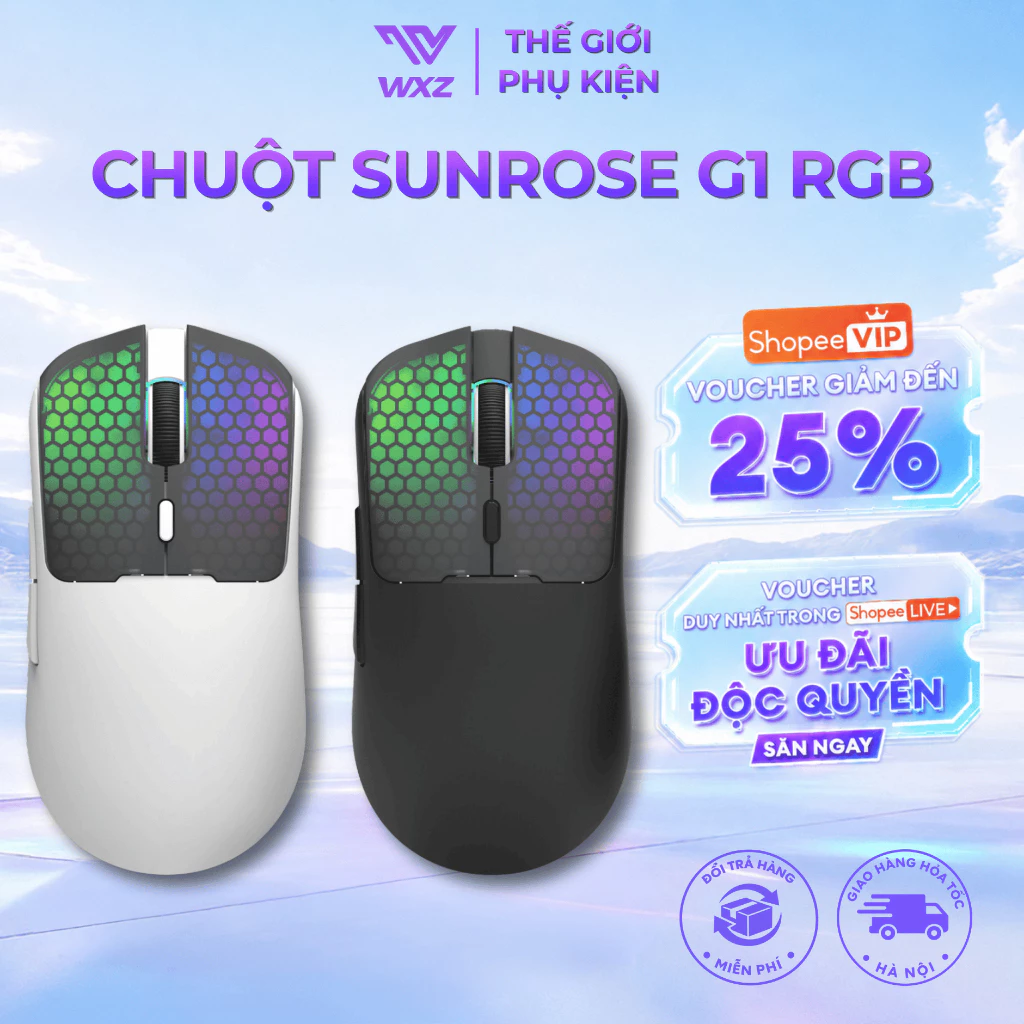 Chuột Gaming SUNROSE G1 Có Dây, RGB 12 Chế Độ, DPI 7200, App Tùy Chỉnh Macro, Thiết Kế Công Thái Học