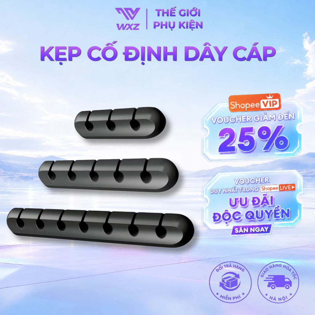 Kẹp Giữ Dây Cáp Sạc Silicon Dán Bàn Dán Tường, Cố Định Gọn Gàng, Chống Rối Dây, Chất Liệu Silicon