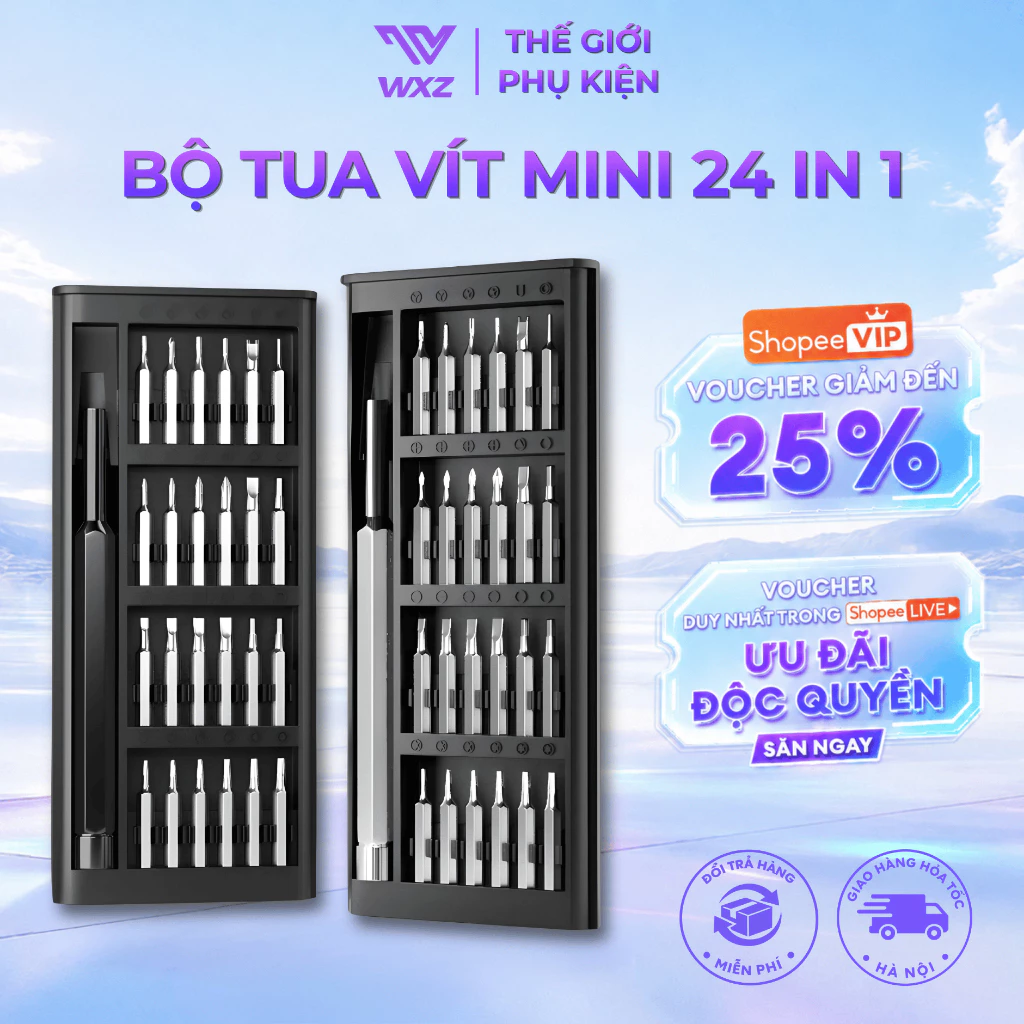 Bộ Tua Vít Mini Đa Năng 24 Trong 1 Hợp Kim Nhôm Không Gỉ Nhỏ Gọn Dùng Sửa Điện Thoại Laptop Đồng Hồ
