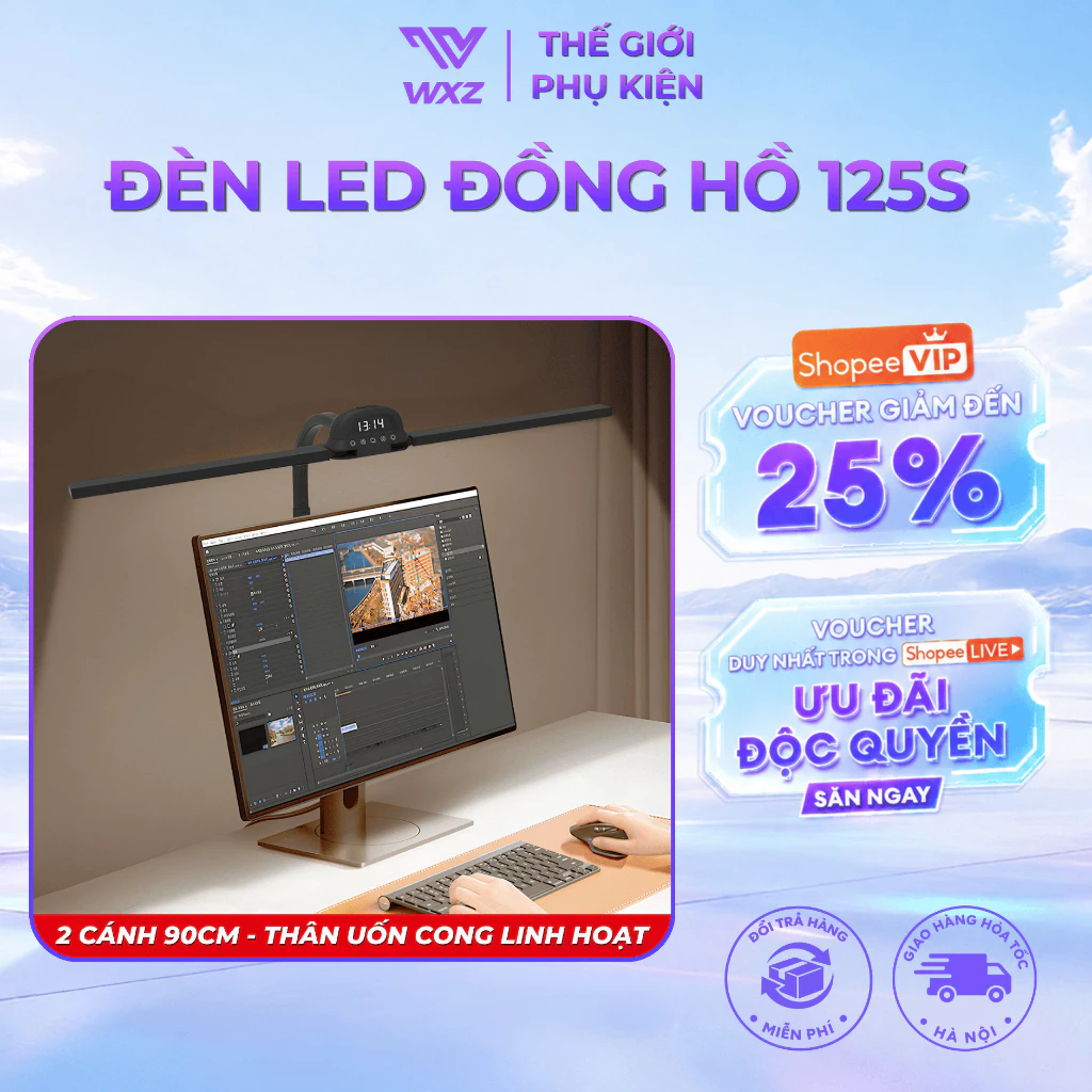 Đèn Học Kẹp Bàn Dài 90cm Chiếu Sáng Toàn Diện, 5 Chế Độ Màu Bảo Về Mắt, Thân Đèn Uốn Dẻo Linh Hoạt