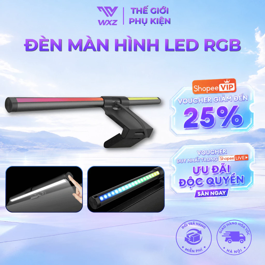Đèn Treo Màn Hình Monitor Light LED RGB 8 Chế Độ Cảm Ứng Chống Chói Bảo Vệ Mắt Cho Màn Hình Máy Tính