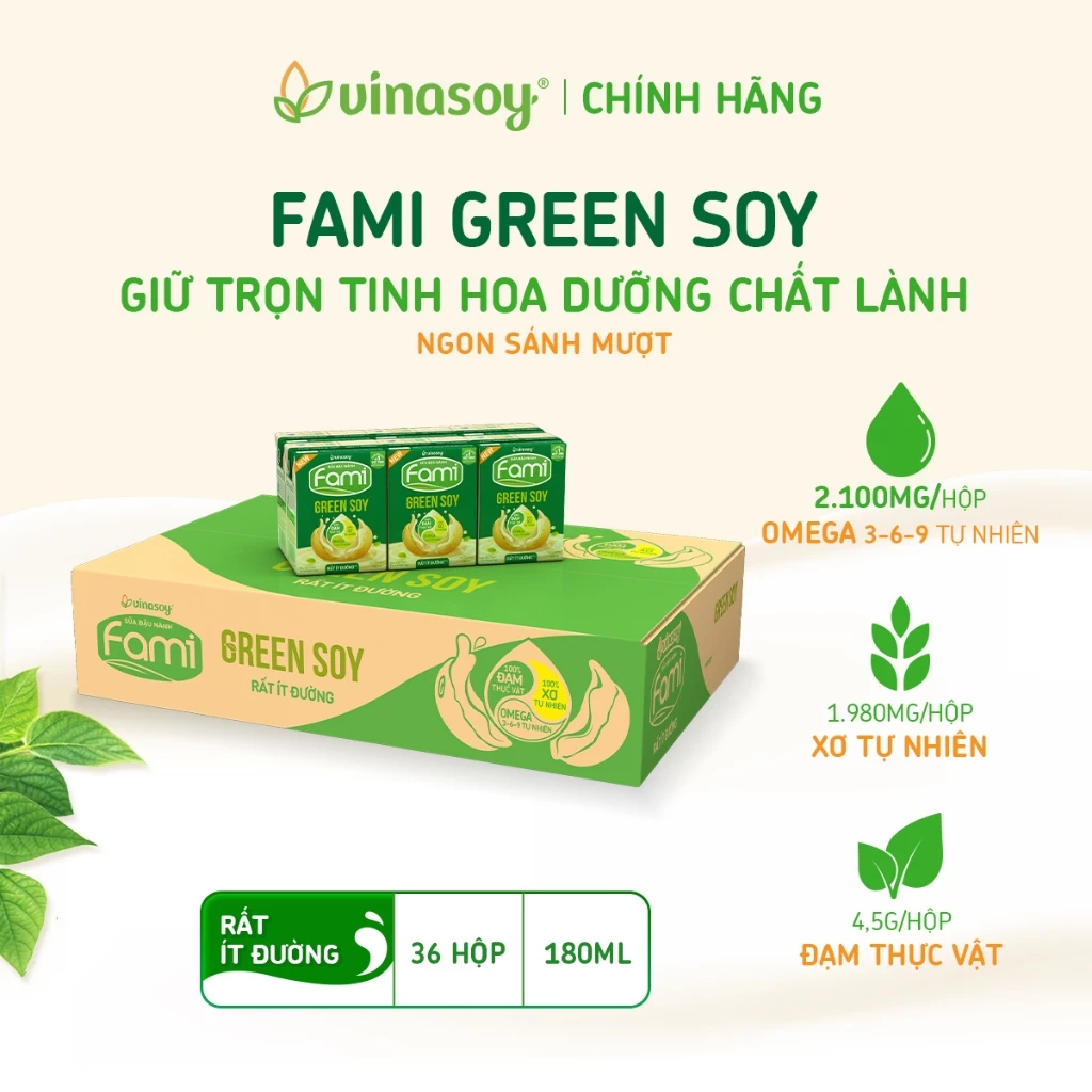 Thùng sữa đậu nành Fami Green Soy rất ít đường (**) (36 hộp x 180ml)