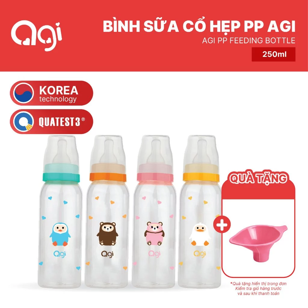 Bình sữa cổ hẹp PP Agi 250ml [ BAO BÌ MỚI ]