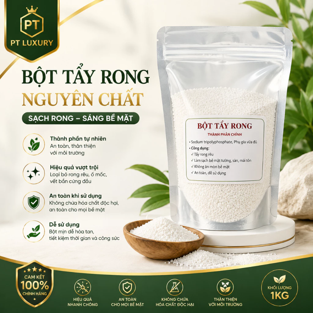 Bột Tẩy Rong Rêu PTLUXURY Gói 500G Tẩy Rong Nền Gạch, Xi Măng, Sân Vườn, Vỉa Hè,Tường