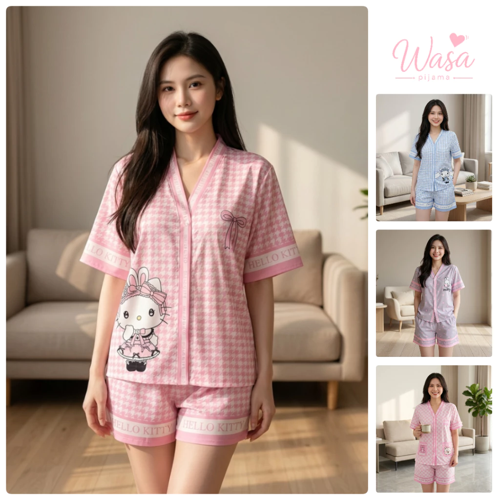 Wasa Pijama | Pijama Nữ Tay Cộc Quần Đùi In Nhiệt 5D Lụa Cát Mềm Mát Bộ Mặc Nhà Nữ