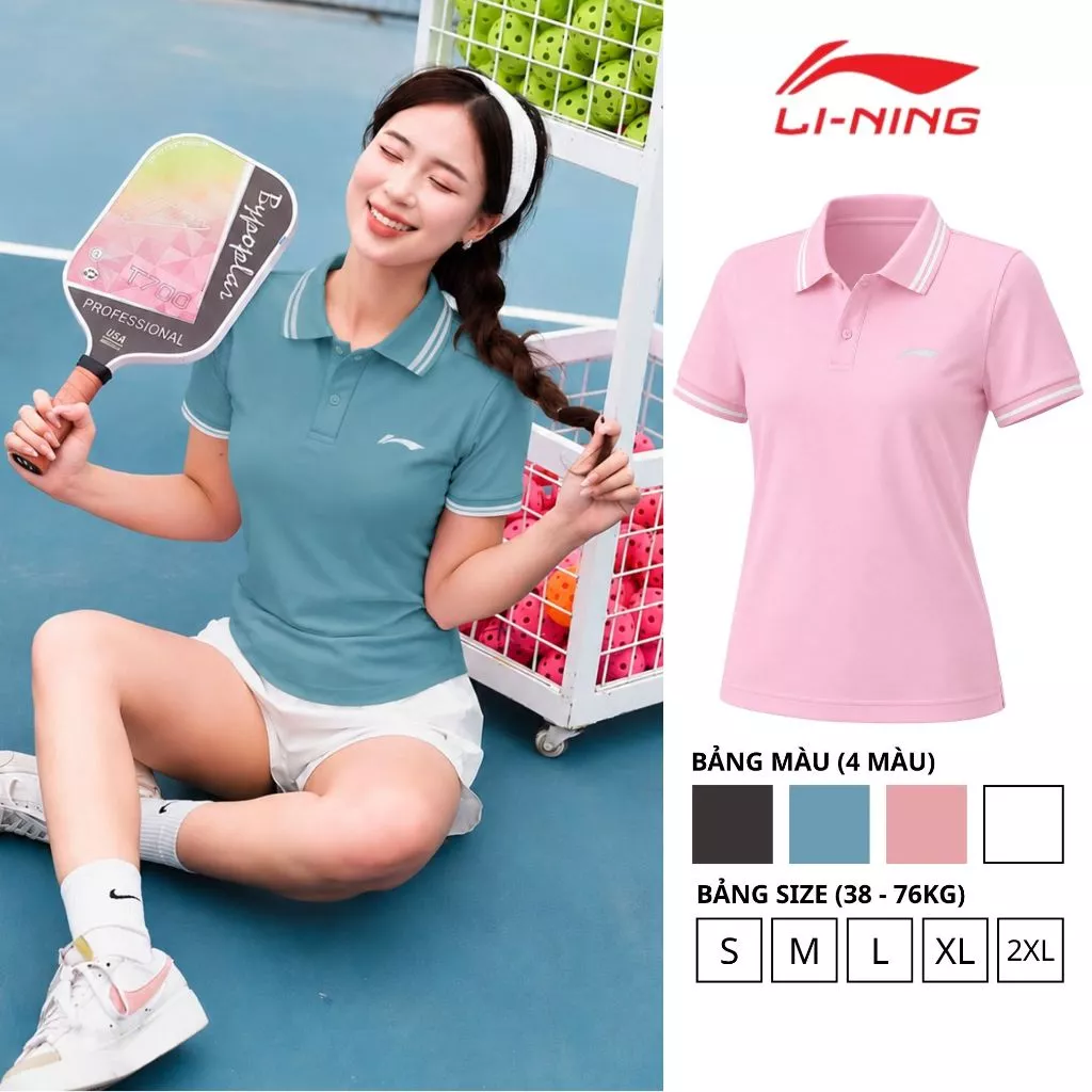 Áo polo nữ Lining AJDT741 form xuông cổ bẻ vải thể thao mềm mát dễ mặc Size S - XXL