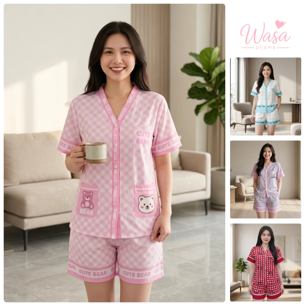 Wasa Pijama | Pijama Nữ Tay Cộc Quần Đùi Lụa Cát Mềm Mát Đồ Ngủ Nữ Bộ Mặc Nhà Size S-L