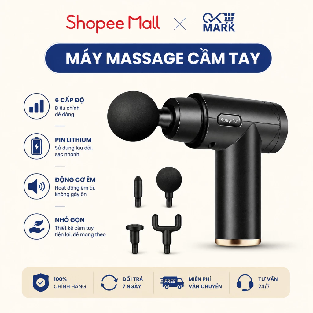 Máy massage cầm tay Didooglt cao cấp 4 đầu 6 chế độ hỗ trợ giãn cơ đấm lưng