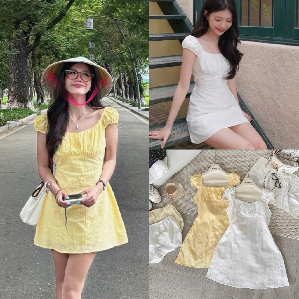 (Hàng Loại 1) Đầm/ Váy liền nữ nhún ngực ren thô boil hạt EMMA DRESS - A372