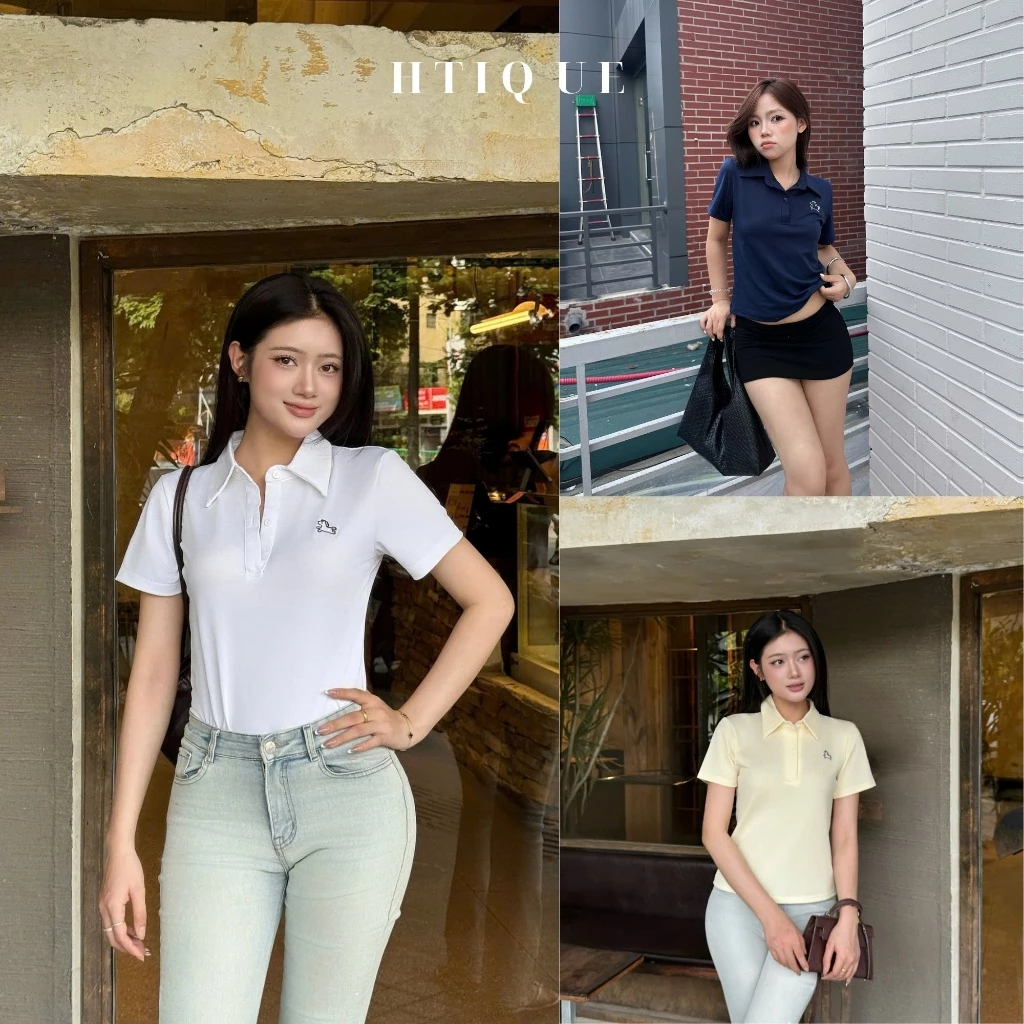 HTIQUE - Mở bán Áo polo thêu hoạ tiết basic, Áo polo kiểu nữ form vừa nhẹ nhàng đơn giản AP08