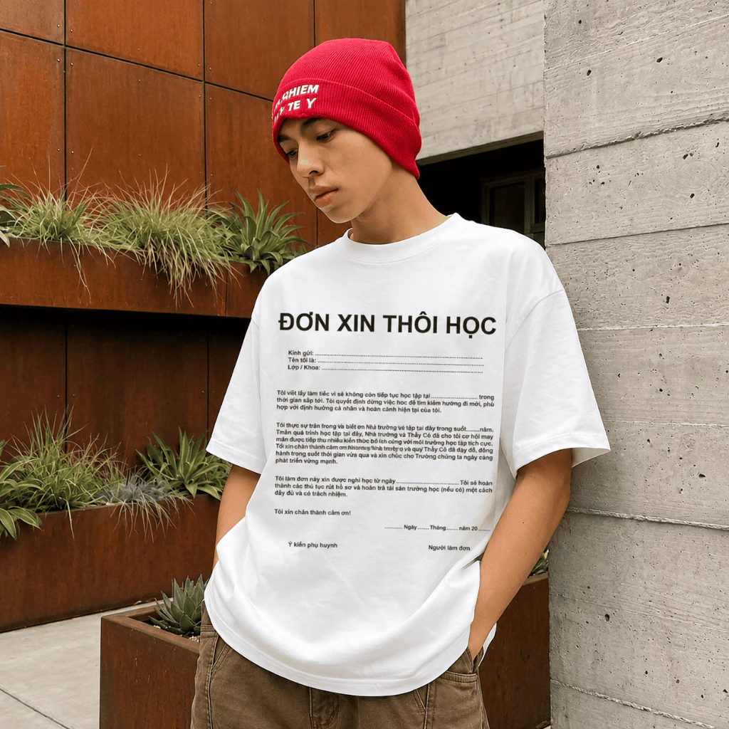 Áo Phông Nam Nữ Cotton Form Thường In Hình Đơn Xin Thôi Học Trend 2026