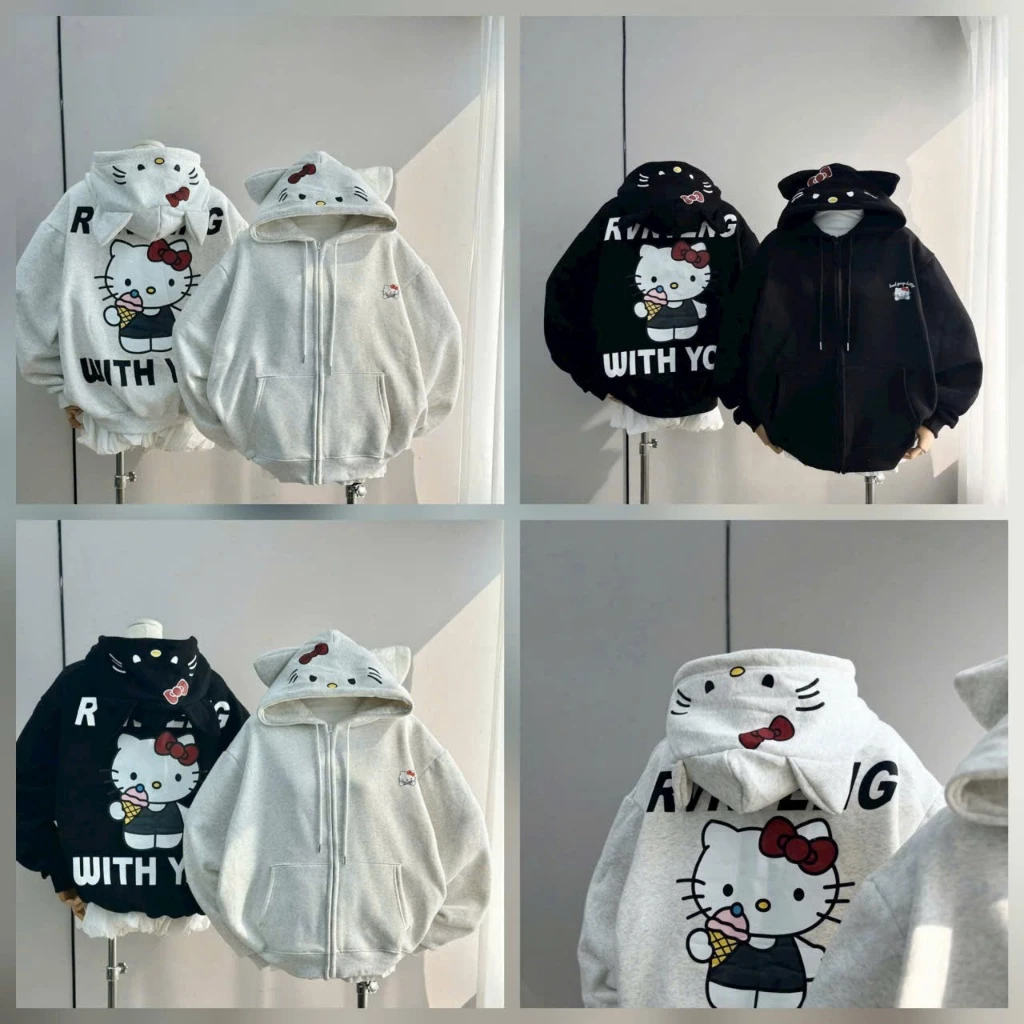 áo khoác nỉ bông Hoodie Zip WITH YOU Kiểu Lửng Form Boxy Có Túi Trong Tay Dài Mặc Ấm Top jacket Chống Nắng Thu Đông