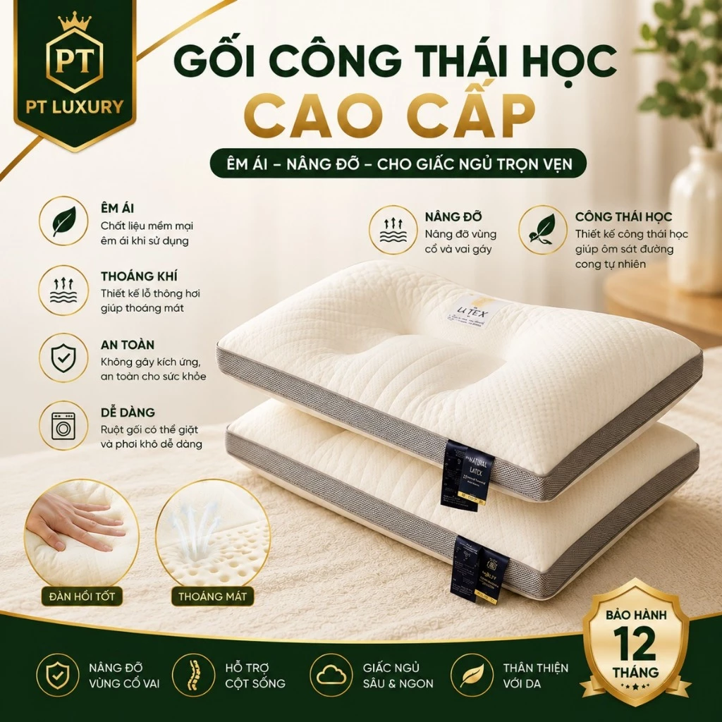 Gối ngủ 3D kích thước 48 cm x 74 cm - Gối SPA cao cấp phù hợp với mọi tư thế ngủ