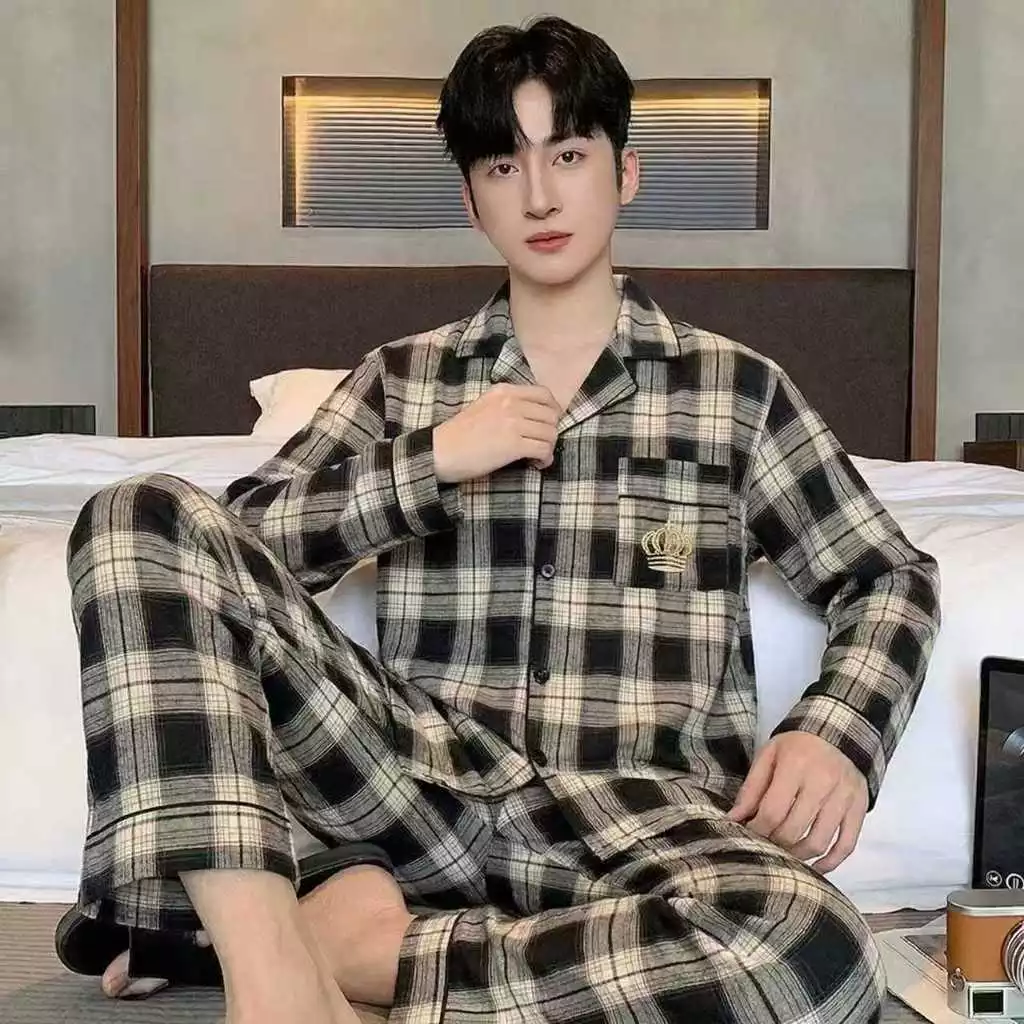 [Sẵn] Bộ Đồ Ngủ Pijama Nam cotton dài tay ngầu Thêu Cao cấp Vải mềm mại thoải mái đồ mặc nhà M9