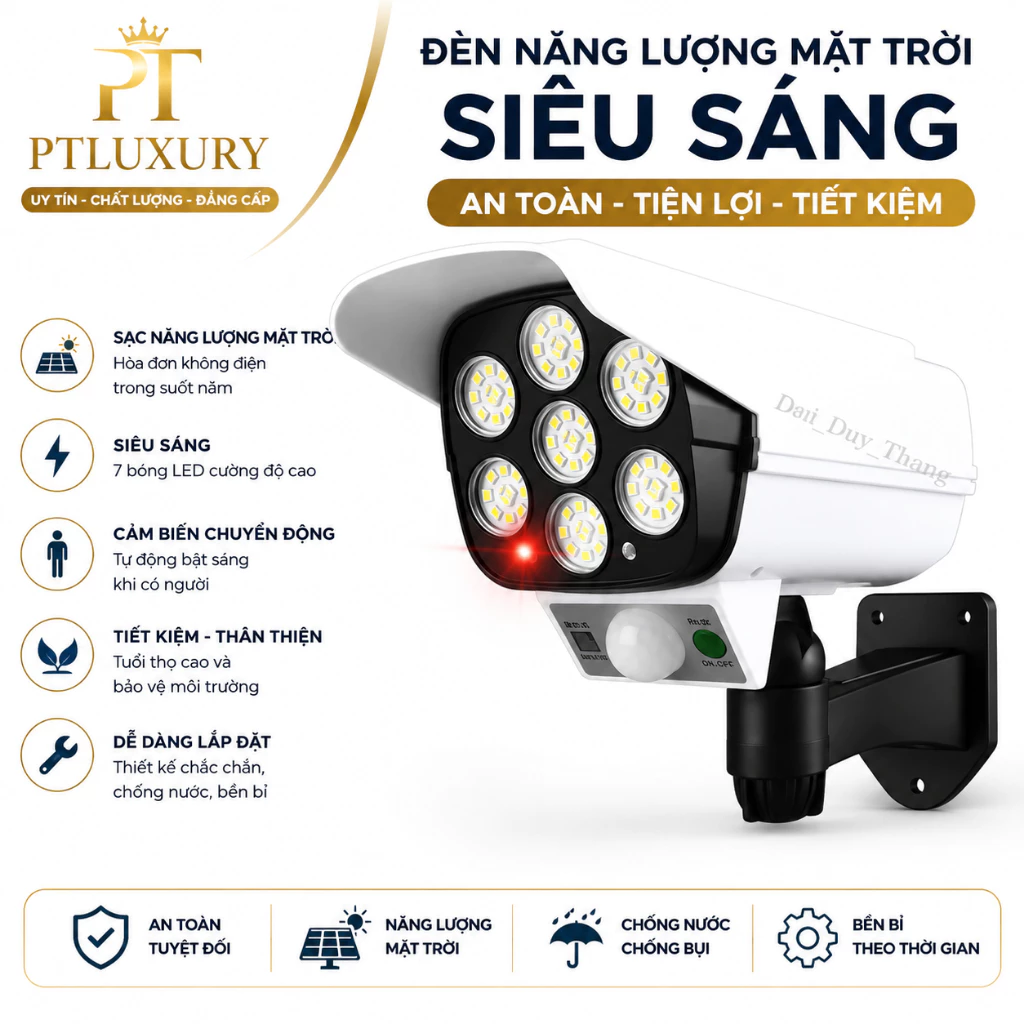Đèn Năng Lượng Mặt Trời Mô Hình Camera Thông Minh, Tự Động Bật Tắt, Chống Nước, Kèm Remote Điều Khiển