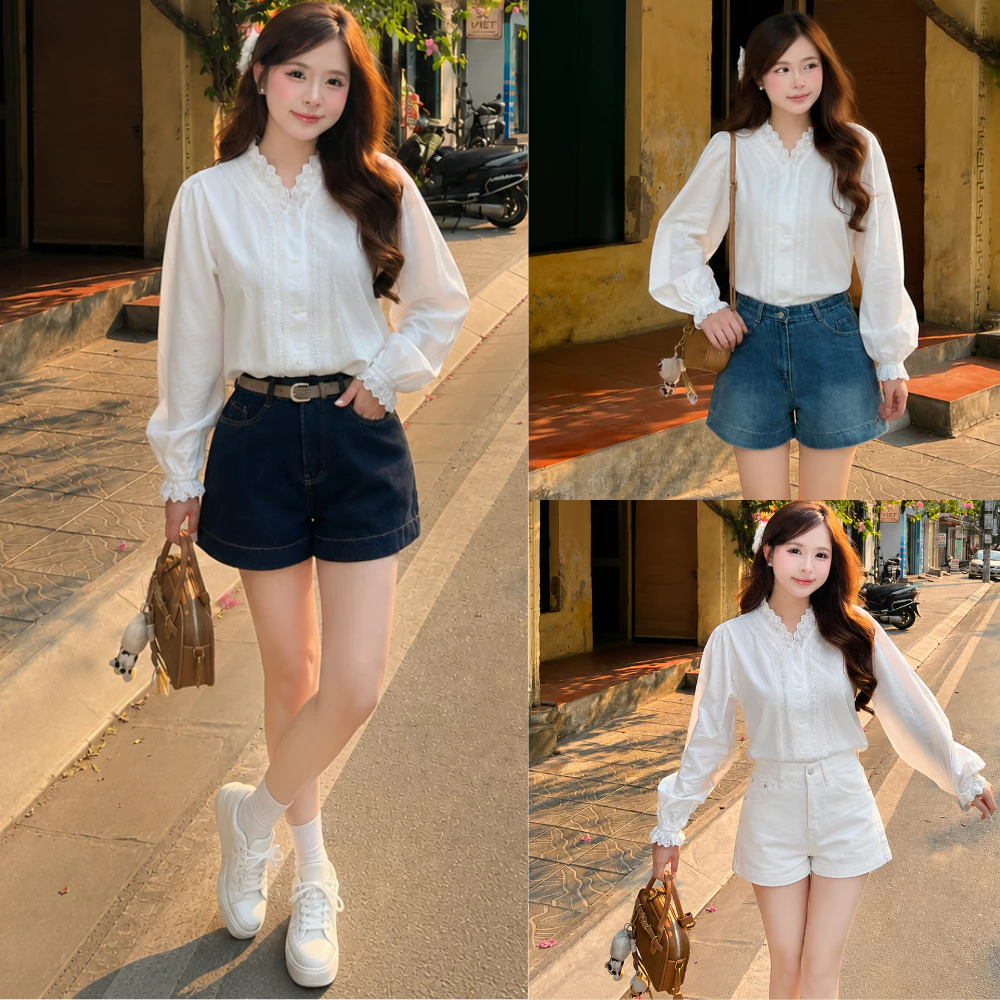 Quần short jean nữ trơn cạp cao hack dáng Quần sooc jean kaki dày dặn chất mềm mại thoáng mát