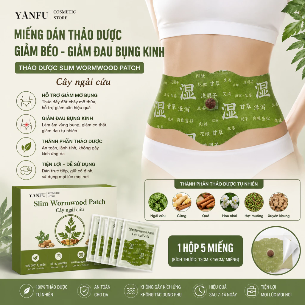 Miếng dán thảo dược giảm béo , giảm đau bụng kinh [ 1 HỘP 5 MIẾNG ] HGHOME
