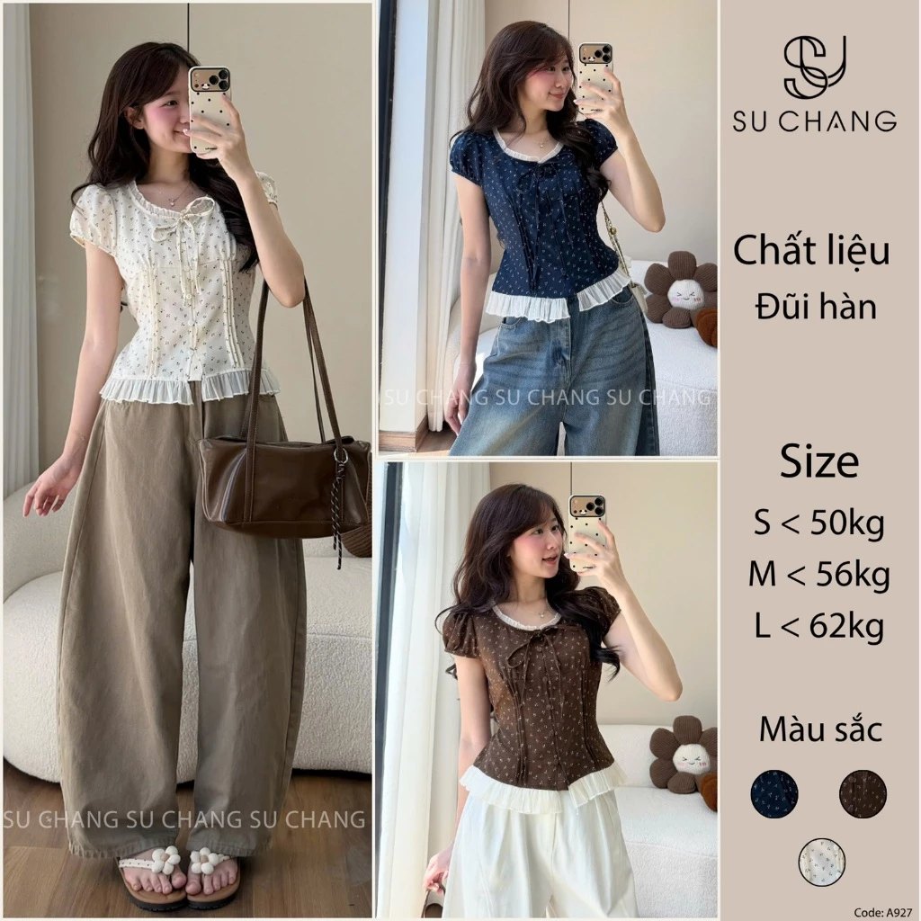 Áo Babydoll Hoa Nhí Phối Viền Tơ Bèo Cổ Nơ MA9270 KENCO Thời Trang Nữ