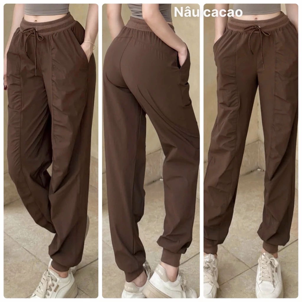Quần Dài Jogger Thể Thao Nhún, Chất Xi Dù Co Giãn Nhẹ Siêu Đẹp