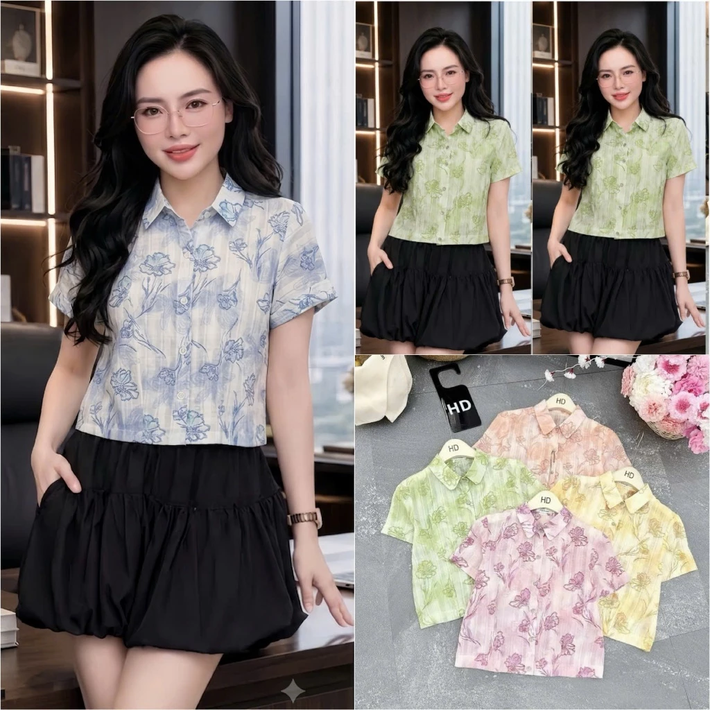 HT51. Áo Hoa Form Vừa Chất Mát Tay Cộc Phù Hợp Mọi Hoạt Động Hàng Ngày Kích Thước Từ 40-70kg