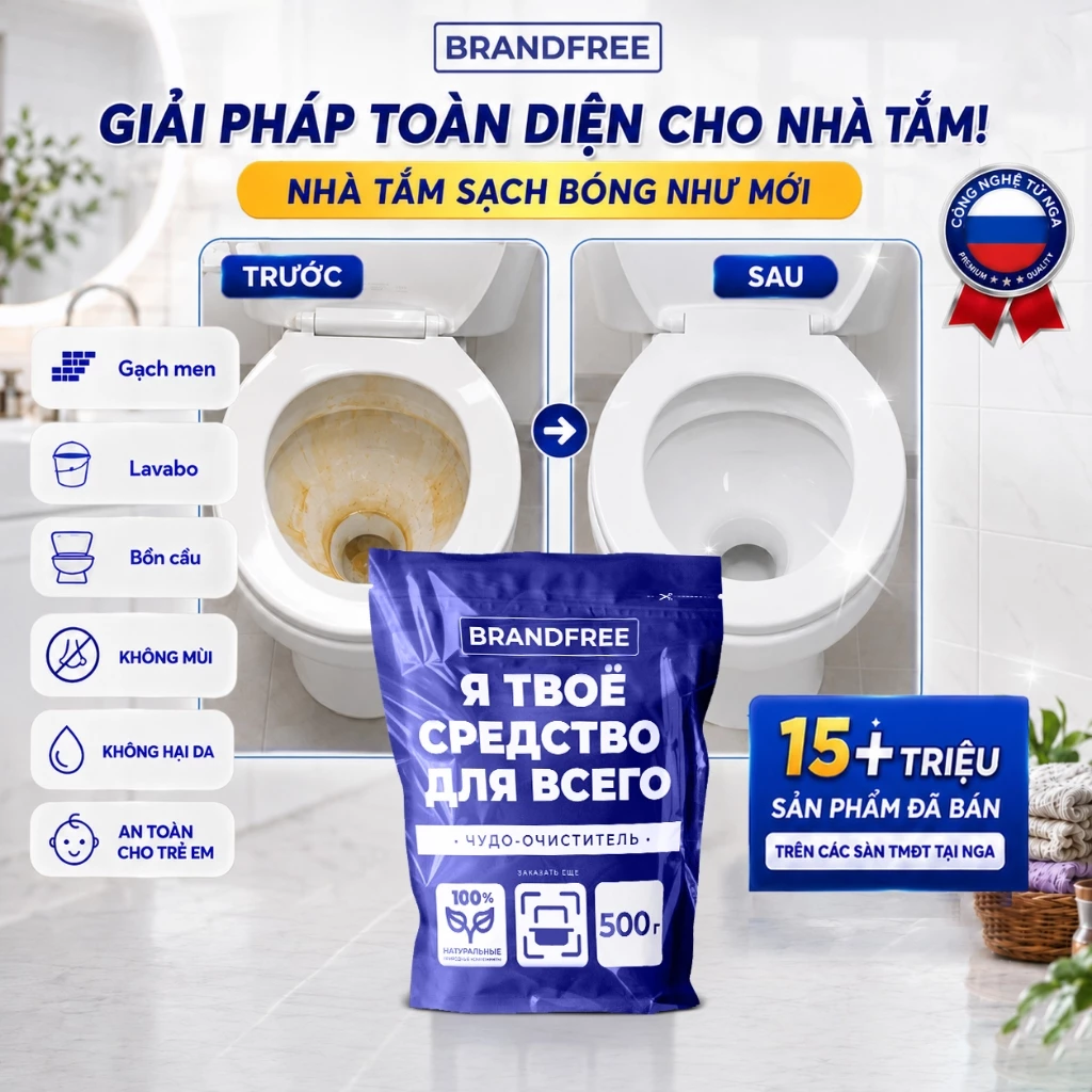 Bột Tẩy Oxy BrandFree Tẩy Nhà Vệ Sinh, Nhà Tắm, Bồn Cầu, Làm Sạch Vết Ố Vàng Và Cặn Bẩn