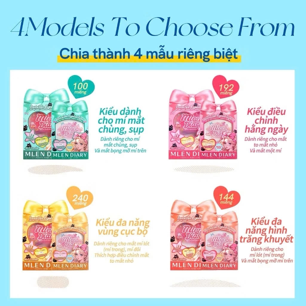 Miếng Dán Kích Mí MLEN DIARY - Tàn Hình, Phù Hợp Mọi Dáng Mắt, Không Lộ Cả Khi Không Makeup