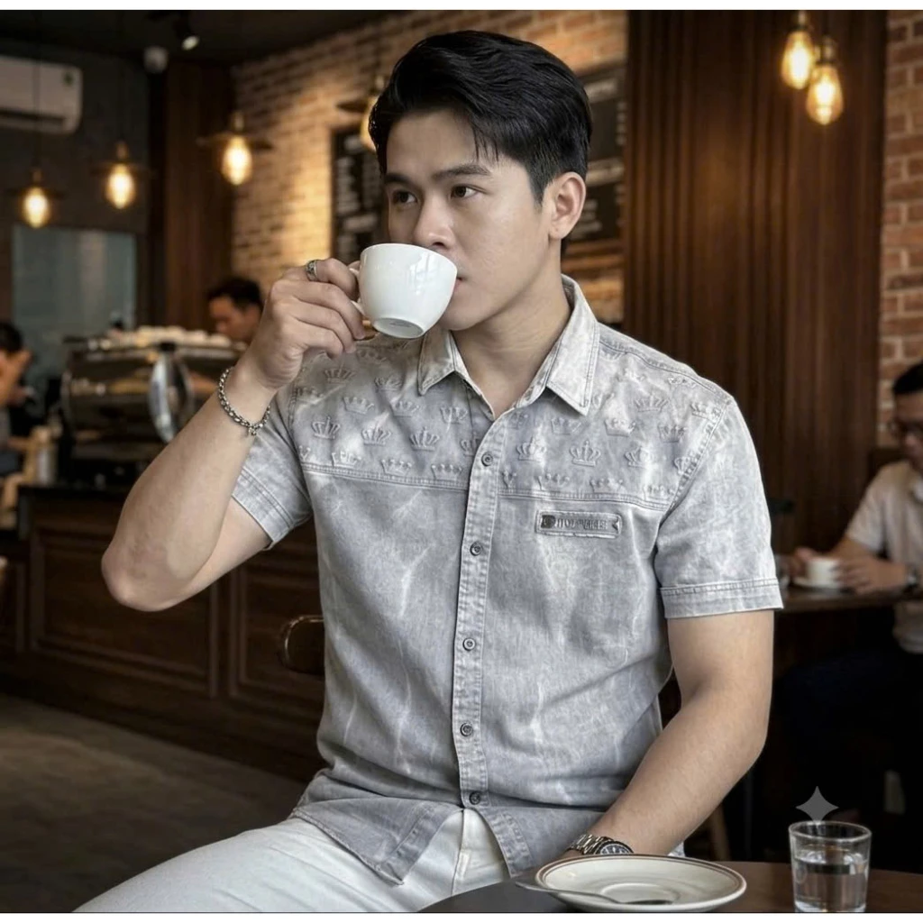 Áo sơ mi kaki jean nam ngắn tay dài tay form rộng cao cấp, sơ mi kaki 2 túi dày dặn TH