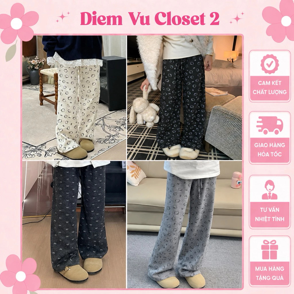 (HÀNG CÓ SẴN) Quần kitty thun dệt kim form suông dài, quần nữ dáng rộng dài 100-110cm