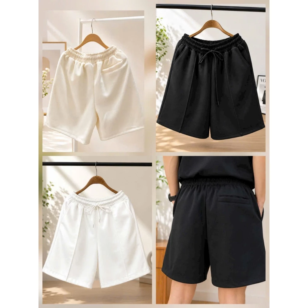 Quần đùi đen Nam Nữ Unisex Trơn Basic short Lưng Chun Chất Thun 2 Da Cao Cấp Dày Mịn Top Đồ Mặc Nhà Đi Biển Chơi Du Lịch