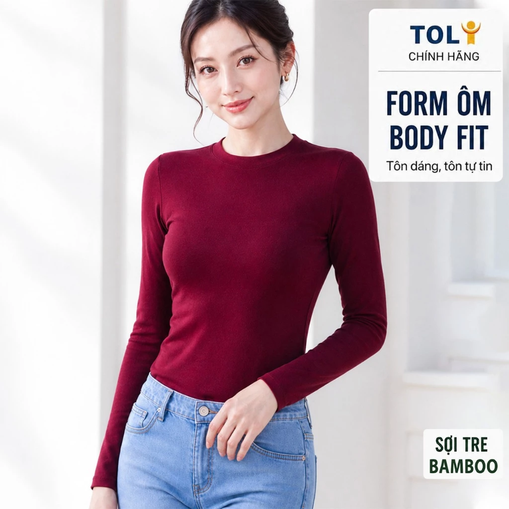 Áo thun nữ tay dài BodyFit TOLI LHF36 – Thun sợi tre mềm mát, form ôm tôn dáng, co giãn mặc mỗi ngày