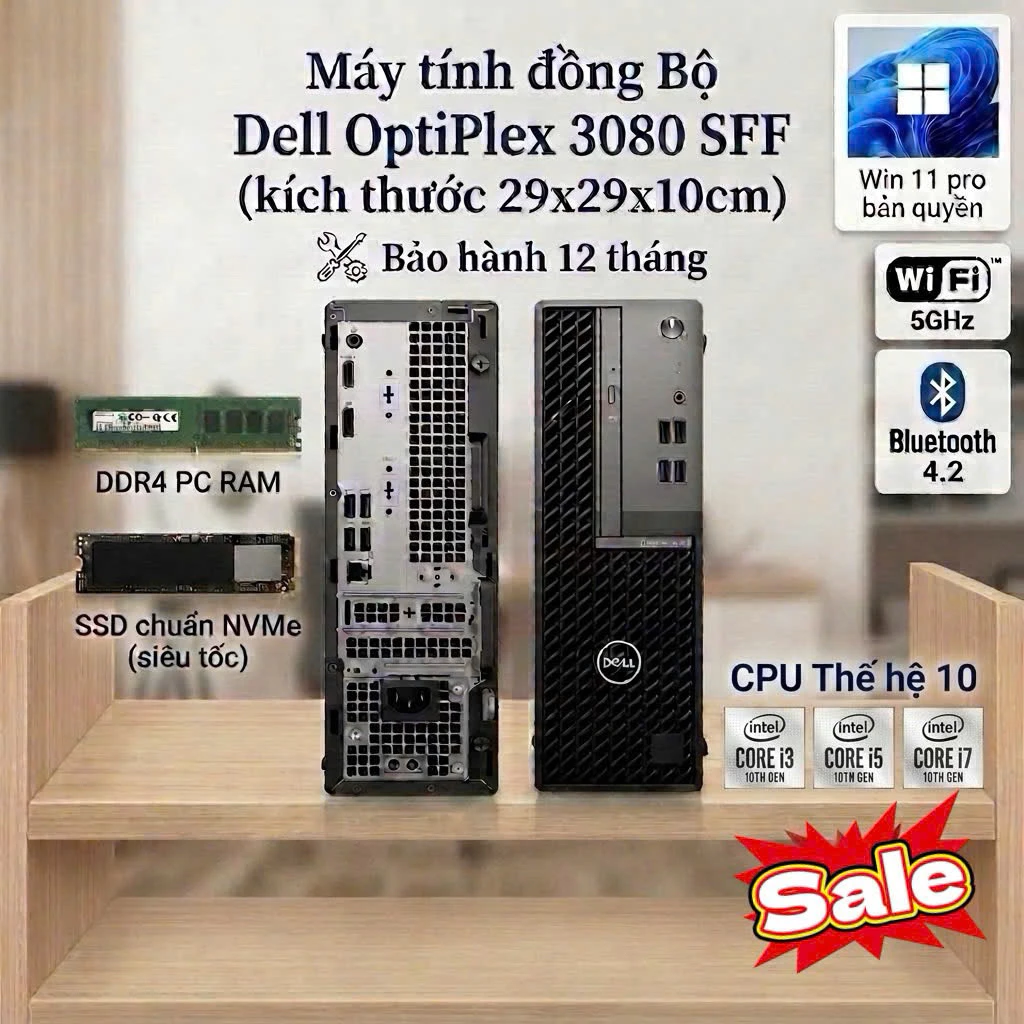 Máy tính dell  Dell 3080 SFF có wifi -Bluetooth -i5 10400 -SSD Nvme / Ram 8G/16G - Bảo hành 1 Năm