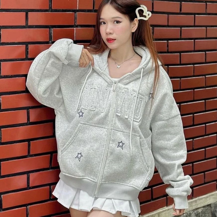 HODDIE BOXY-Áo Khoác Zip Boxy CINDDYBRAND In Hình Ngôi Sao Nam Nữ-HBC004