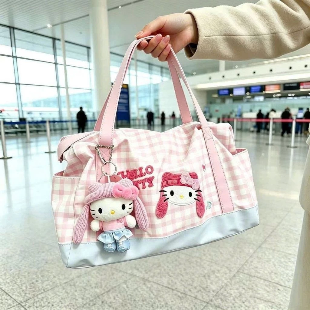TD58AD TÚI DU LỊCH KITTY KẺ TONE HỒNG