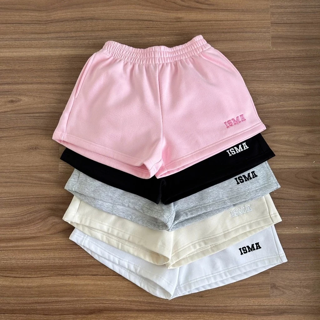 Quần đùi nữ ống rộng Uniex,quần short cạp chun thêu chữ IMS chất cotton dày dặn thể thao ,năng động