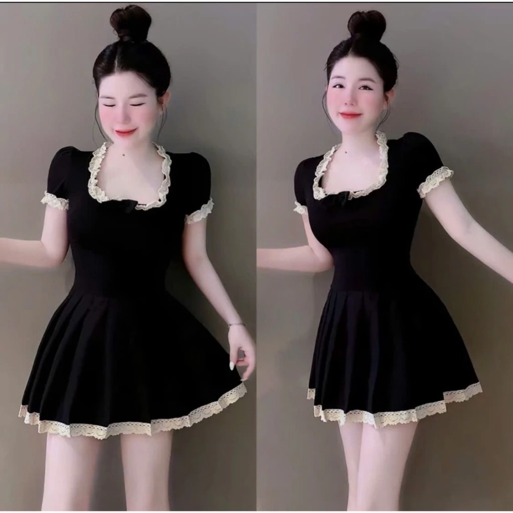 Đầm Xoè Viền Ren Cổ Vuông Xinh Xắn Dể Thương Form Bigsize Cho Các Nàng Từ 40-80kg