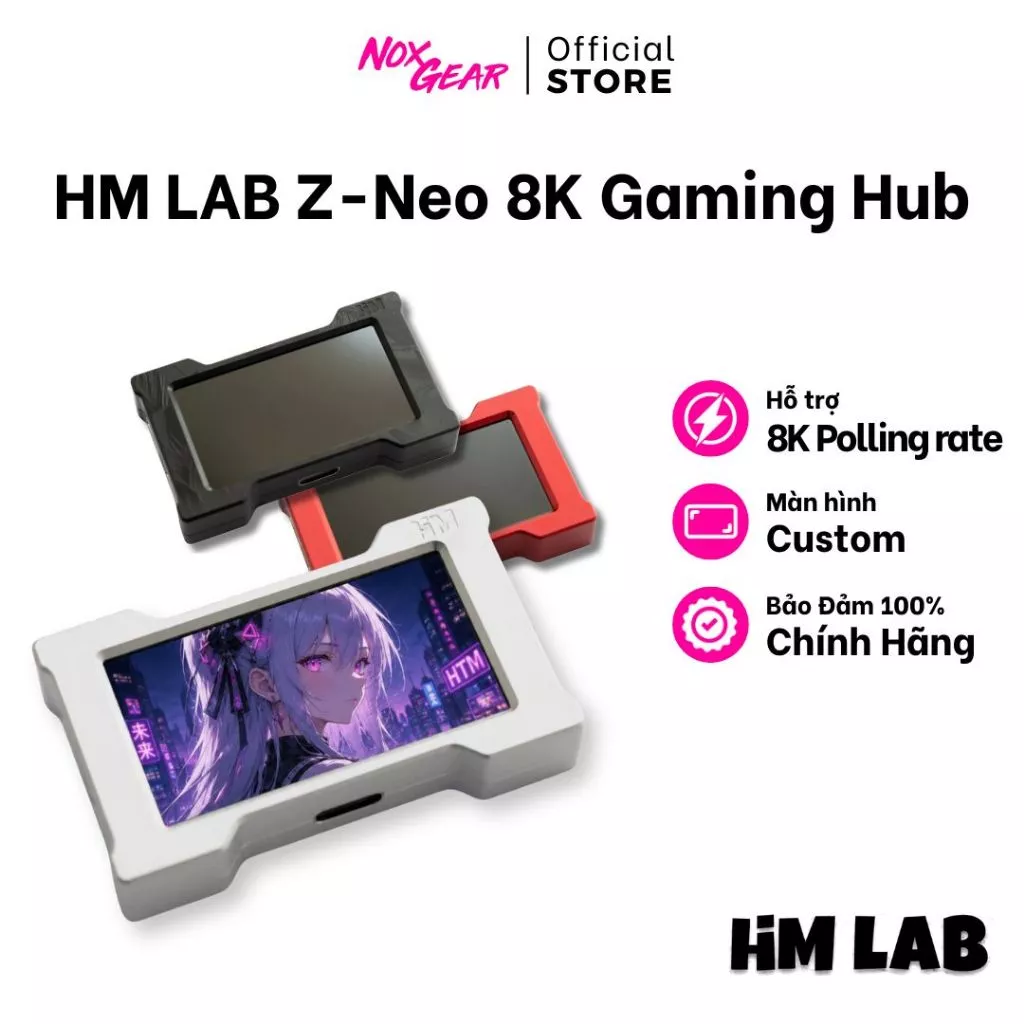 HM LAB Z-Neo Hub 8K Gaming Có Màn Hình Tùy Chỉnh | Hỗ Trợ 8K Polling Rate | 3 Cổng Output