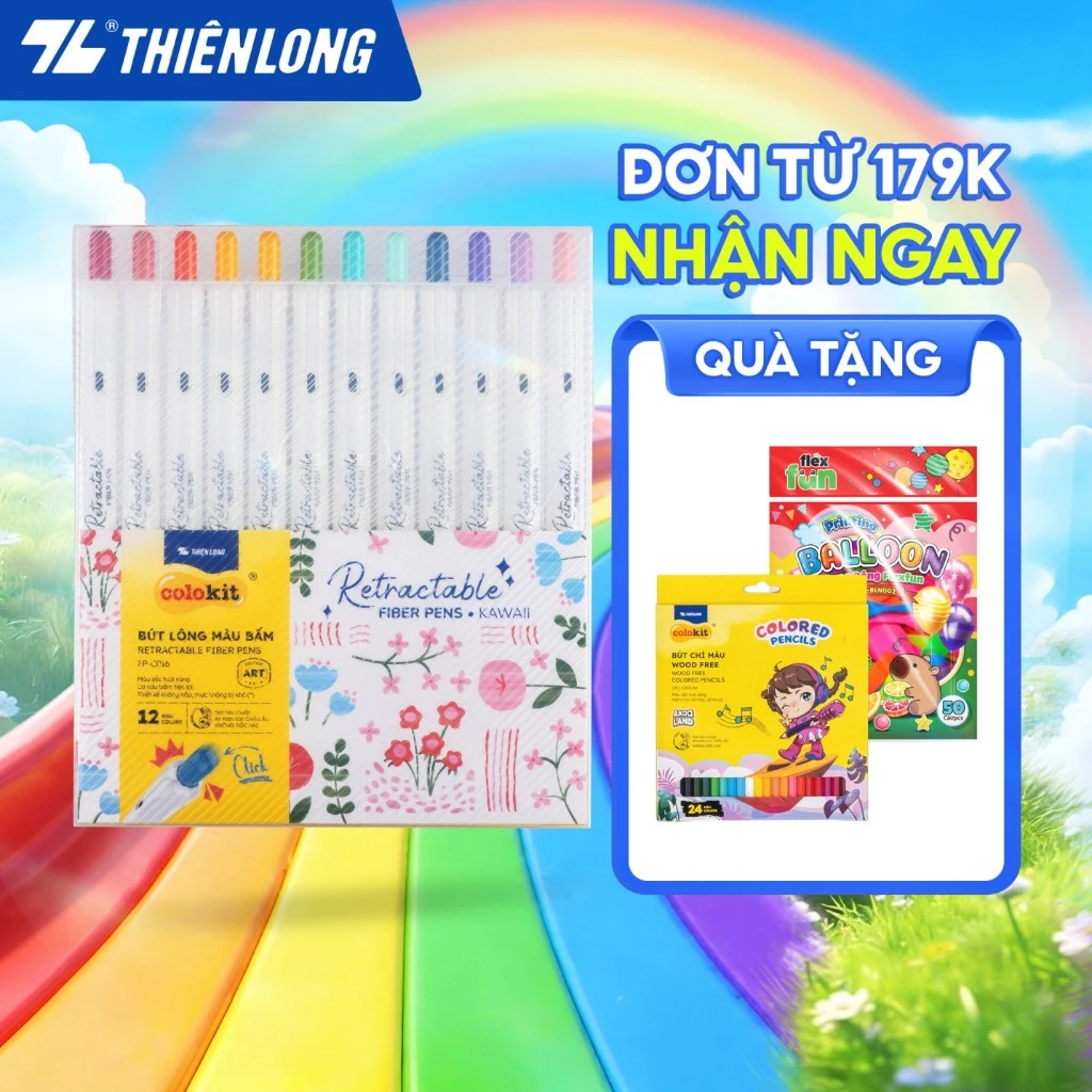 Bút lông 6/12 màu dạng bấm Retractable Fiber Pens Classic Thiên Long Colokit - 0.6mm
