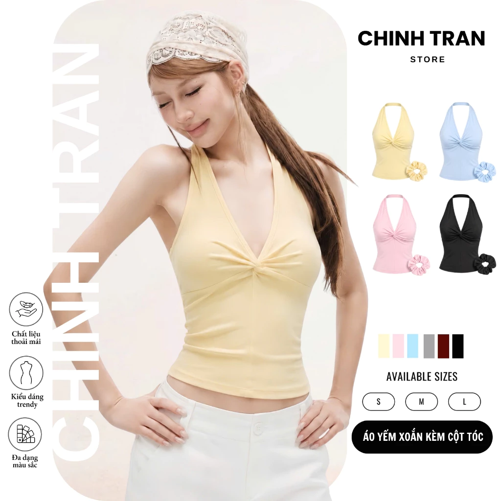 [TẶNG SCRUNCHIES] Áo Cổ Yếm Xoắn Ôm Body Mịn Mát Nhiều Màu Pastel Xinh Xắn Nữ Tính - Chinh Trần Store