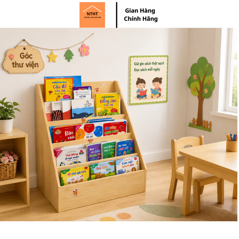 Kệ giá sách cho bé DECORHT1992 gỗ thông tự nhiên