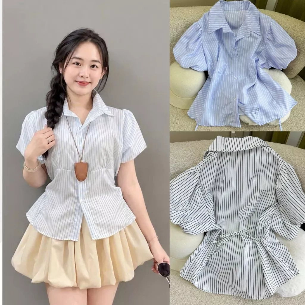Áo kiểu baby doll tay phồng nữ Bigsize có dây buộc ở eo tôn dáng che khuyết điểm vải mềm mát thiết kế thanh lịch - SM189