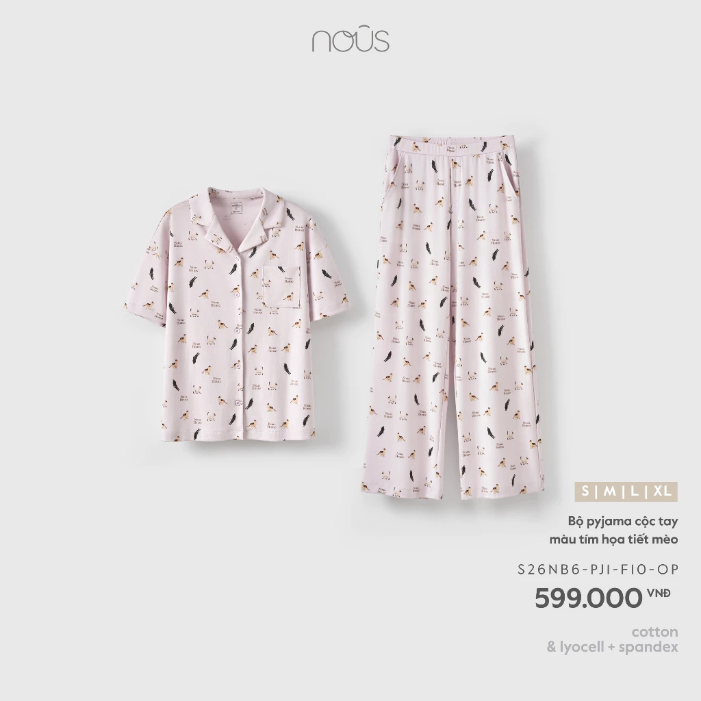 Nous Mom Bộ Pyjama mặc nhà, bộ ngủ áo pyjama cộc tay kèm quần dài họa tiết cho mẹ sau sinh mềm nhẹ thoải mái dưới 75kg