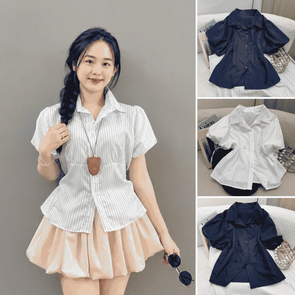 Sơ mi  bigsize nữ kiểu tay phồng có dây buộc ở eo tôn dáng che khuyết điểm vải mềm mát hottrend cho nàng chuppy -SM189